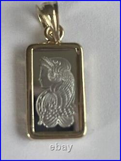 1 Gram Pamp Palladium Bar 999.5 Fine Lady Fortuna In A 14k Gold Bezel Pendant