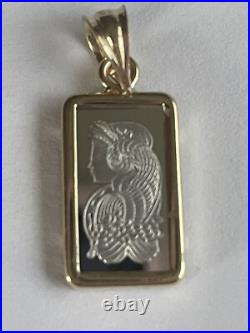 1 Gram Pamp Palladium Bar 999.5 Fine Lady Fortuna In A 14k Gold Bezel Pendant