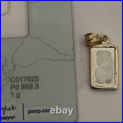 1 Gram Pamp Palladium Bar 999.5 Fine Lady Fortuna In A 14k Gold Bezel Pendant