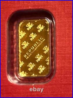 1 Gram Republic Metals Corp 999.9 Fine Gold Bar in Certified Assay Card