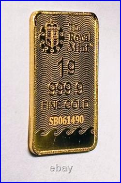 1 Gram Solid 24ct Gold Bar 999.9 Pure Fine Bullion Royal Mint COA Sealed