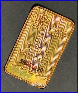 1 Gram Solid 24ct Gold Bar 999.9 Pure Fine Bullion Royal Mint COA Sealed