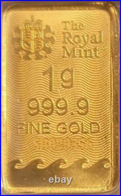 1 Gram Solid 24ct Gold Bar 999.9 Pure Fine Bullion Royal Mint COA Sealed