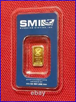1 Gram Sunshine Minting. 9999 Fine Gold Certified Bar in Sealed Card