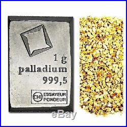 1 Gram Valcambi. 9995 Fine Palladium Bar Bu + 10 Piece Alaskan Pure Gold Nuggets