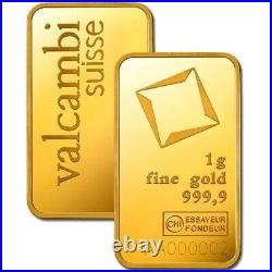 1 Gram Valcambi Suisse. 9999 Fine Gold Bar in Assay