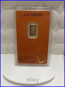 1 Gram Valcambi Suisse. 9999 Fine Gold Bar in Assay Card In Stock