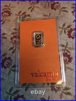 1 Gram Valcambi Suisse. 9999 Fine Gold Bar in Orange Assay Card