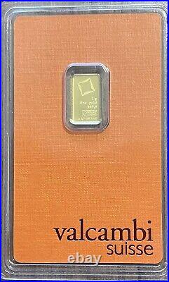 1 Gram Valcambi Suisse Gold Bar in Assay Card 999.9 Fine