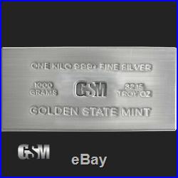 1 Kilo (32.15 oz.). 999 Fine Silver Bar (extruded) Golden State Mint New
