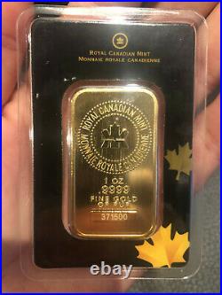1 OUNCE Royal Canadian Mint. 9999 FINE GOLD BAR 1OZ