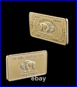 1 OZ Gold Buffalo Bullion Bar. 999 Fine 24k