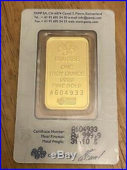 1 Ounce Fine Gold Bar PAMP Suisse Lady Fortuna Sealed Assayer Card Certified