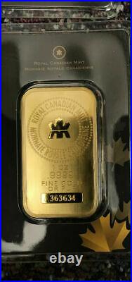 1 Ounce Royal Canadian Mint. 9999 Fine Gold Bar 1oz
