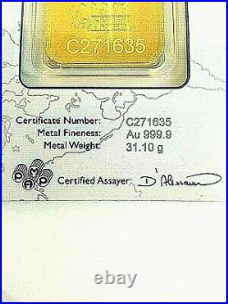1 Oz Gold Bar PAMP Suisse Suisse Design 999.9 Fine in Sealed Assay