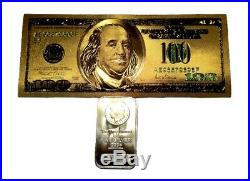 1 Troy Ounce. 999 Fine Silver Bullion Morgan Bar Bu +1 99.9% 24k Gold $100 Bill