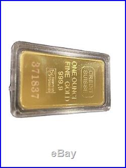 - 1 Troy Oz Credit Suisse Gold Bar. 9999 Fine