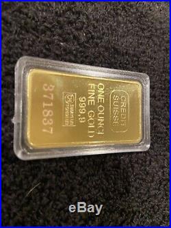 - 1 Troy Oz Credit Suisse Gold Bar. 9999 Fine