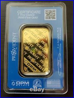 1 Troy Oz Provident Metals. 9999 Fine Gold Bar Sealed Certified