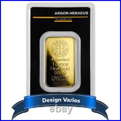 1 Troy oz Argor Heraeus Gold Bar. 9999 Fine in Assay