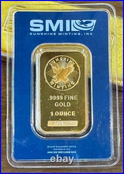 1 Troy oz Sunshine Mint Gold Bar. 9999 Fine Sealed In Assay Mint Mark SI A091389 1 Troy oz Sunshine Mint Gold Bar. 9999 Fine Sealed In Assay Mint Mark SI A091389