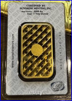 1 Troy oz Sunshine Mint Gold Bar. 9999 Fine Sealed In Assay Mint Mark SI A093441 1 Troy oz Sunshine Mint Gold Bar. 9999 Fine Sealed In Assay Mint Mark SI A093441