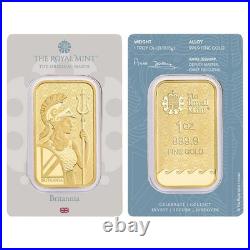 1 Troy oz U. K. Royal Mint Britannia Gold Bar. 9999 Fine in Assay