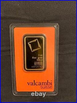 1 Troy oz Valcambi Suisse. 9999 Fine Gold Bar Sealed in Assay