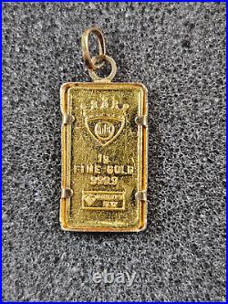 1 g gram Gold Bar Oro Meccanica. 9999 Fine Gold Italy in Bezel, 1.2 g TOTAL