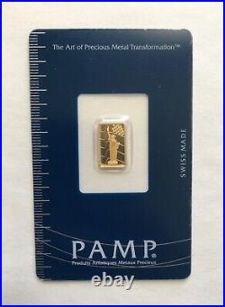 1 gram 24K. 9999 Fine Gold Very Rare Low Numbered Pamp Liberty # 57 Sealed