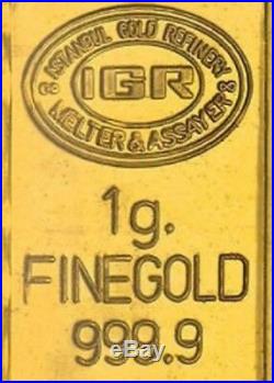 1 gram 24K 999.9 FINE GOLD BULLION BAR LBMA CERTIFIED (1G-IGR) gold bullion bar