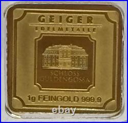 1 gram. 9999 Fine Gold Bar Geiger Edelmetalle (Encapsulated withAssay) #1810