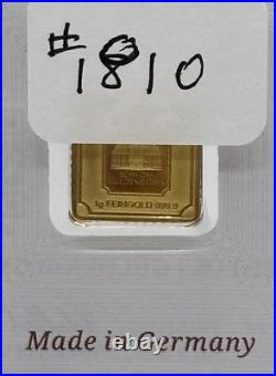 1 gram. 9999 Fine Gold Bar Geiger Edelmetalle (Encapsulated withAssay) #1810