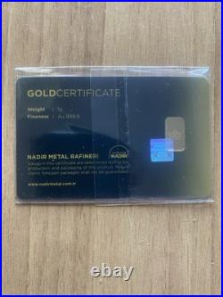 1 gram. 9999 fine gold bar 1 gram. 9999 fine gold bar