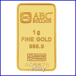 1 gram 999.9 Fine Gold ABC Bullion Minted Tablet Ingot Bar Sealed & Certified