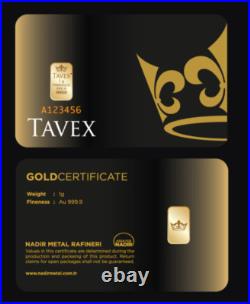 1 gram 999.9 Pure Fine Gold Bar in sealed assay pack with serial number New