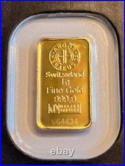 1 gram Argor Heraeus Gold Bar. 9999 Fine (In Assay)