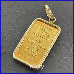 1 gram Credit Suisse 999,9 Fine Gold Minted Pendant Bar in 14K Tab Frame