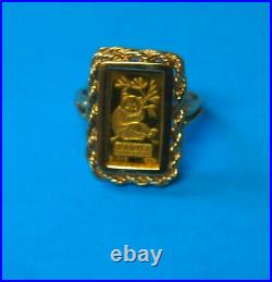 1 gram Gold Bar. 9999 Fine Credit Suisse Panda Mini-Gram in 14kt ring size 4.5