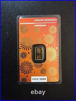 1 gram Gold Bar Argor Heraeus 2021 Lunar Year of the Ox 999.9 Assay Fine 1g