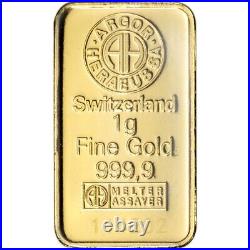 1 gram Gold Bar Argor Heraeus Kinebar Hologram 999.9 Fine in Assay