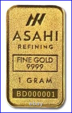 1 gram Gold Bar Asahi Refining Diwali. 9999 Fine in Sealed Assay