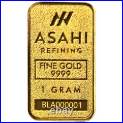 1 gram Gold Bar Asahi Refining Lunar Snake. 9999 Fine Gold in Sealed Assay