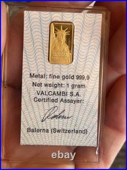 1 gram Gold Bar Credit Suisse Statue of Liberty! (ClassicAssay)1985/999,9fine