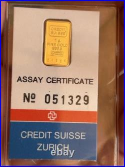 1 gram Gold Bar Credit Suisse Statue of Liberty! (ClassicAssay)1985/999,9fine