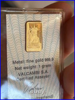 1 gram Gold Bar Credit Suisse Statue of Liberty! (ClassicAssay)1985/999,9fine