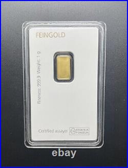 1 gram Gold Bar Degussa 999.9 Fine Carded. Very Hard To Find In The USA
