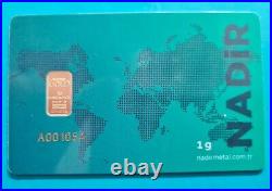 1 gram Gold Bar Nadir. 999 Fine Gold Bar 1 gram in Assay certificate