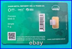 1 gram Gold Bar Nadir. 999 Fine Gold Bar 1 gram in Assay certificate