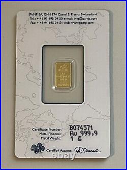 1 gram Gold Bar PAMP Suisse Fortuna 999.9 Fine Sealed